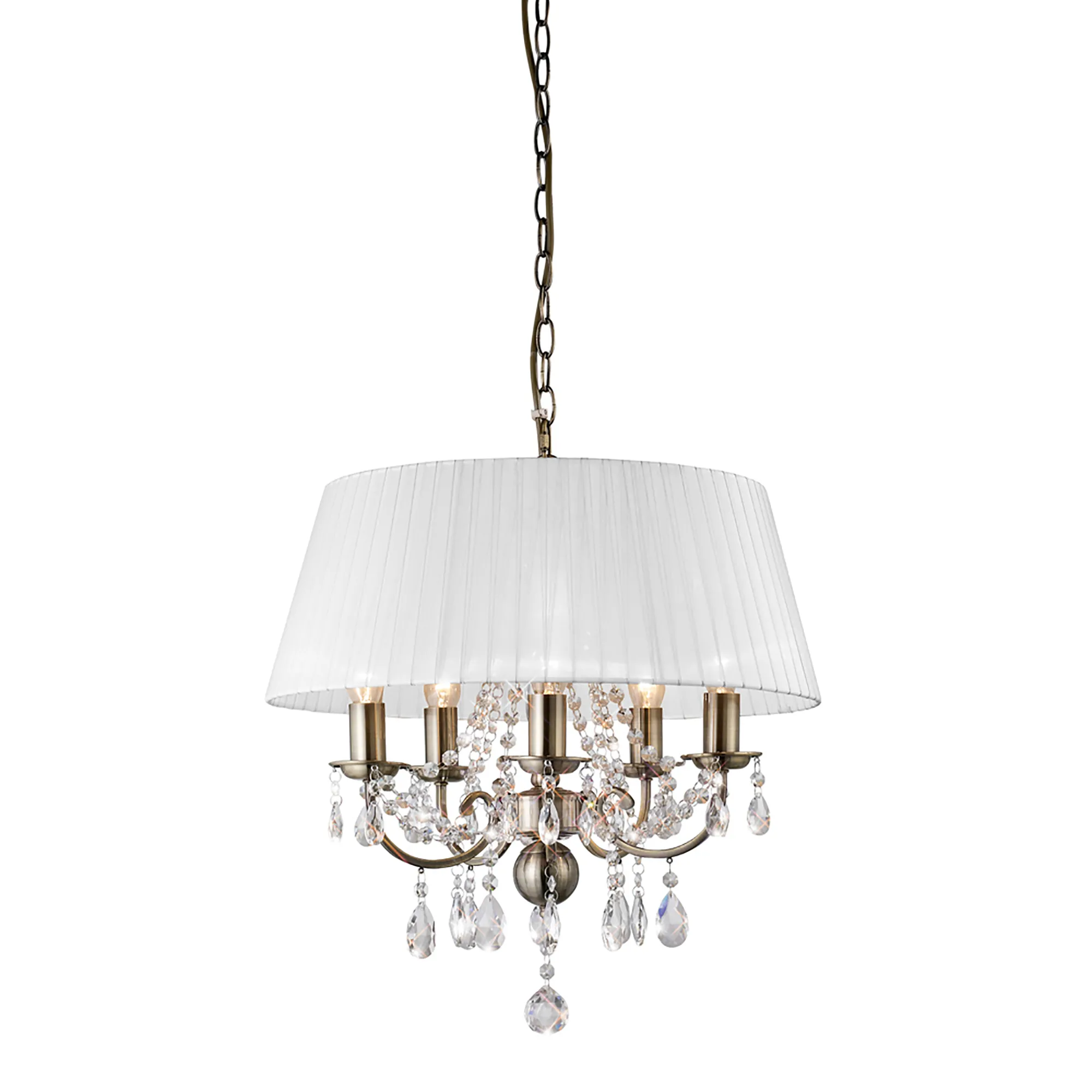 Olivia Antique Brass-White Crystal Ceiling Lights Diyas Shaded Crystal Fittings